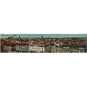 1915 Szeged, Látkép. 3-részes kihajtható panorámalap / 3-tiled folding panoramacard (hajtásnál kopott / worn at fold...