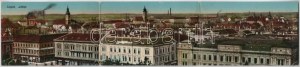 1915 Szeged, látkép. 3részes kihajtható panorámalap / 3 pannelli panoramici pieghevoli (hajtásnál kopott / usurato alla piega...