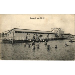 1918 Szeged, Partfürdő, Theiß-Strand. Grünwald Herman kiadása (ázott sarok / nasse Ecke)