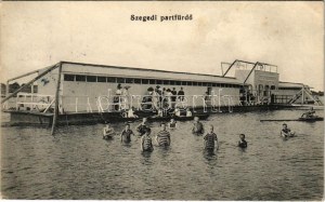 1918 Szeged, Partfürdő, Tisza strand. Grünwald Herman kiadása (ázott sarok / angolo bagnato)