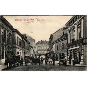 1911 Székesfehérvár, Sas utca, Peinn József Concordia temetkezési vállalata, Fekete Sas szálloda és kávéház...