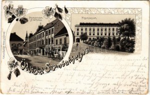 1904 Szombathely, Premontreiek bérháza, Főgimnázium. Granitz Vilmos kiadása. Secesný, kvetinový, litografický (EK...