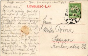 1910 Szombathely, Óperinti utca, gyógyszertár, templom, híd (ragasztónyom / znak kleju)