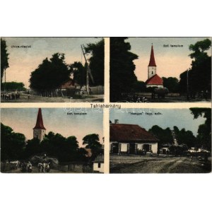 1927 Taktaharkány (Alföld), utca, Református templom, Hangya fogyasztási szövetkezet üzlete