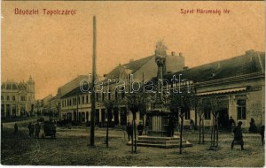 1907 Tapolca, Szentháromság tér és szobor, szálloda és étterem. Č. 832. Weisz József kiadása (W.L. ?) (apró szakadás ...