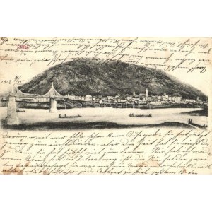 1912 Tokaj, látkép, híd, tutajok. Fränkel Dezső kiadása (fl)
