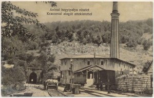 1910 Anina, Oravica-Anina, Oravita-Anina; Aninai vasúti hegyipálya részlet, Krassovai alagút áttekintettel, hajtány...