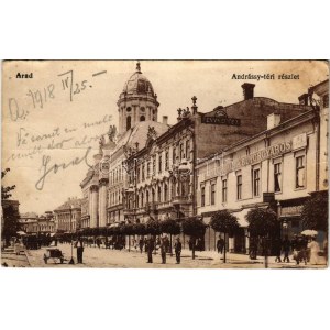 1918 Arad, Andrássy tér, Steigerwald A. Bútorgyáros, Morgenstern Gyula fogászata, Hegedűs Gy. és Geller L. üzlete...
