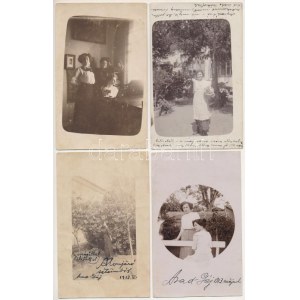 1913 Arad, Gáj, hölgyek - 4 db eredeti fotó képeslap / signore in Gai ...