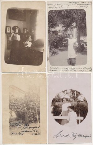 1913 Arad, Gáj, hölgyek - 4 db eredeti fotó képeslap / signore in Gai ...