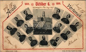 1899 (Vorläufer) Arad, 1849-1899 Október 6. Aradi Vértanúk. Muskát M. kiadása / The 13 Martyrs of Arad. Secesia (fl...