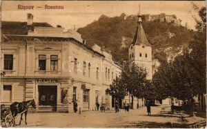 1927 Barcarozsnyó, Rozsnyó, Rasnov, Rosenau; vár, R. & K. Welkens üzlete és saját kiadása / castle, publisher's shop ...