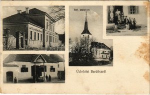 1912 Bardóc, Bradut ; Református templom, községháza és csendőr laktanya, fogyasztási szövetkezet üzlete...
