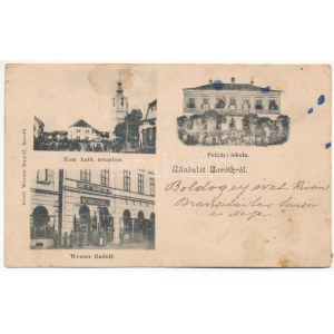 1901 Barót, Baraolt; Római katolikus templom, Polgári iskola, takarékpénztár, piac ...