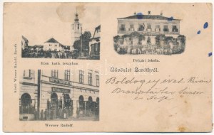 1901 Barót, Baraolt; Római katolikus templom, Polgári iskola, takarékpénztár, piac ...