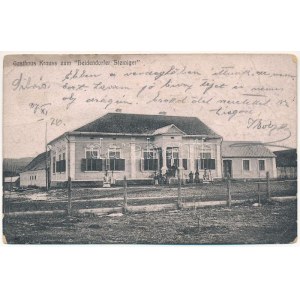 1917 Beszterce, Bistritz, Bistrita ; Gasthaus Krauss zum Heidendorfer Steiniger / Vendéglő, étterem / restaurant (EK...