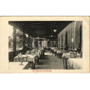 Bikszád-gyógyfürdő, Baile Bixad; az étterem terasza pincérekkel / spa restaurant, terrace with waiters - leporellóból ...