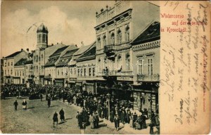 1899 (Vorläufer) Brassó, Kronstadt, Brasov; Wintercorso auf der Kornzeile / Búzasor télen, piac, Servatius ...