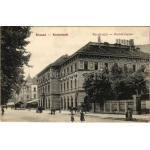 1913 Brassó, Kronstadt, Brasov ; Rezső utca, Transilvania étterem és kávéház / Rudolfs-Gasse / street...