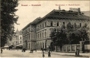 1913 Brassó, Kronstadt, Brasov; Rezső utca, Transilvania étterem és kávéház / Rudolfs-Gasse / street...