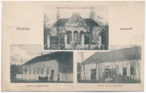 1912 Csene, Tschene, Cenej, Cenei; Uzbasich Gáspár főszolgabíró háza, Ruttner gyógyszertár....