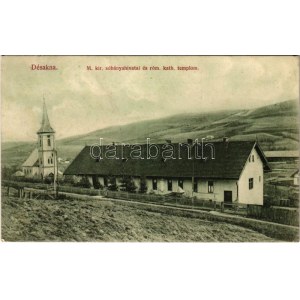 1913 Désakna, Ocna Dejului; M. kir. sóbányahivatal és római katolikus templom. Moskovitz Vilmos kiadása / kopalnia soli...
