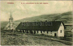 1913 Désakna, Ocna Dejului; M. kir. sóbányahivatal és római katolikus templom. Moskovitz Vilmos kiadása / kopalnia soli...