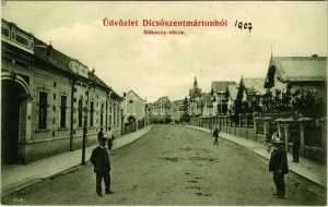 1907 Dicsőszentmárton, Tarnaveni, Diciosanmartin ; Rákóczi utca. Hirsch Mór kiadása ...