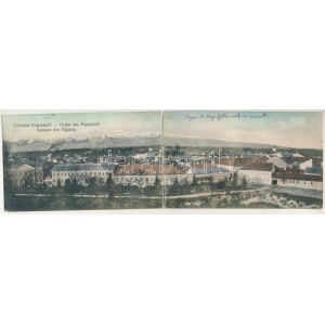 1911 Fogaras, Fagaras ; látkép. 2-részes kihajtható panorámalap / general view. Panorama pliant à 2 carreaux (r...