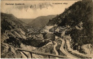 1911 Gyalár, Ghelari; Retyisórai völgyhíd, iparvasút, bányavasút végállomása. Adler fényirda / Retisoara valley, mine...