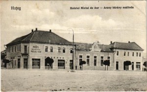 1925 Hátszeg, Hateg; Hotelul Mielul de Aur / Arany bárány szálloda, étterem és kávéház, mozi. Bálint Nagy kiadása ...