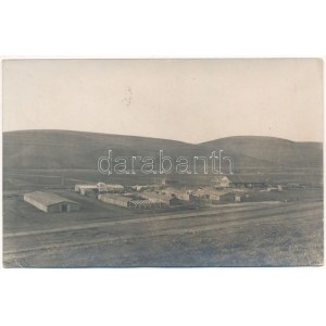 1918 Jakabfalva, Iacasdorf, Jakobsdorf bei Agnetheln, Iacobeni; Bahnhof / vasútállomás, építkezés / railway station...
