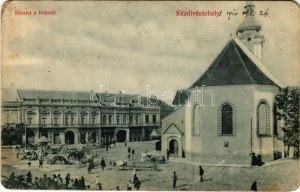 1910 Kézdivásárhely, Targu Secuiesc; Fő tér, piac, Wertán testvérek, Zalaváry Béla és Csiszár József üzlete ...