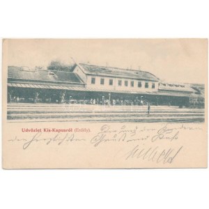 1899 (Vorläufer) Kiskapus, Kis-Kapus, Kleinkopisch, Copsa Mica; Vasútállomás / stazione ferroviaria (kis szakadás ...