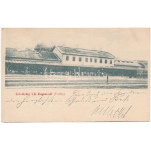 1899 (Vorläufer) Kiskapus, Kis-Kapus, Kleinkopisch, Copsa Mica; Vasútállomás / Bahnhof (kis szakadás ...