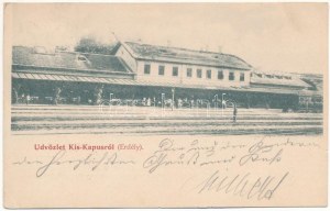 1899 (Vorläufer) Kiskapus, Kis-Kapus, Kleinkopisch, Copsa Mica; Vasútállomás / železničná stanica (kis szakadás ...