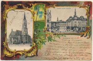 1901 Kolozsvár, Cluj ; Fő téri templom, Vashíd körüli paloták, gyógyszertár. Rigó Árpád kiadása...