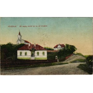 1928 Középlak, Cuzaplac (Szilágy); Állami iskola, tanítói lak és református templom / scuola, casa dell'insegnante...
