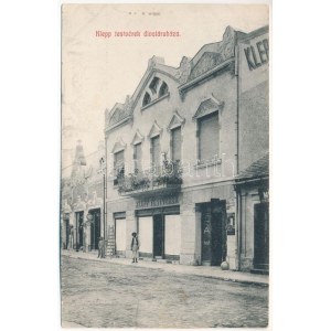 1909 Lippa, Lipova; Fő utca, Klepp Testvérek divatáruháza, üzletek / main street, shops (Rb)