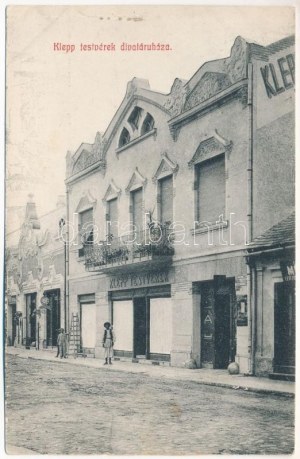1909 Lippa, Lipova; Fő utca, Klepp Testvérek divatáruháza, üzletek / hlavní ulice, obchody (Rb)