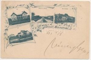 1899 (Vorläufer) Máramarossziget, Sighetu Marmatiei; Villa, Lónyai út és a pályaudvar, vasútállomás, Gőz- és kádfürdő...