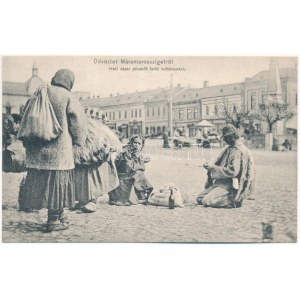 Máramarossziget, Sighetu Marmatiei; Heti vásár pihenőt tartó ruthénekkel (ruszinok), piac. Csermák M. amatoriale felvétele...