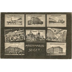 1913 Máramarossziget, Sighetu Marmatiei; Fő tér, törvényszék, Vigadó, Korona szálloda, Groedel villa...