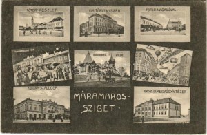 1913 Máramarossziget, Sighetu Marmatiei ; Fő tér, törvényszék, Vigadó, Korona szálloda, Groedel villa...