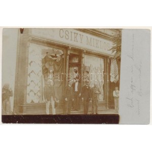 1908 Marosvásárhely, Targu Mures; Csiky Miklós üzlete / shop. photo (kis szakadás / small tear)