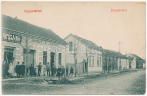 Nagyszalonta, Salonta; Kossuth utca, Vendéglő a Zöldfához, Patócs János üzlete és saját kiadása / street view...