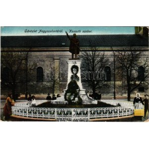 1917 Nagyszalonta, Salonta; Kossuth szobor / pomník, socha (EK)