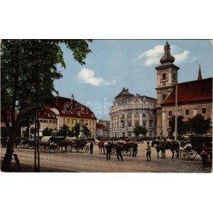 Nagyszeben, Hermannstadt, Sibiu; Grosser Ring / tér, lovashintók. Karl Graef kiadása / square...