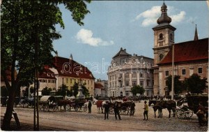 Nagyszeben, Hermannstadt, Sibiu; Großer Ring / tér, lovashintók. Karl Graef kiadása / Platz...