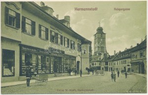 Nagyszeben, Hermannstadt, Sibiu; Reispergasse / Reisper utca, W. Krafft könyvnyomdája, üzlete és saját kiadása ...